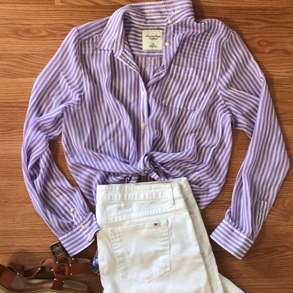 Sheer purple/white striped blouse